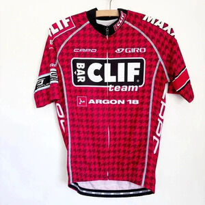 Clif Bar Team Men's Full Zip Short Sleeve Back Pocket Capo Red Black Jersey Med